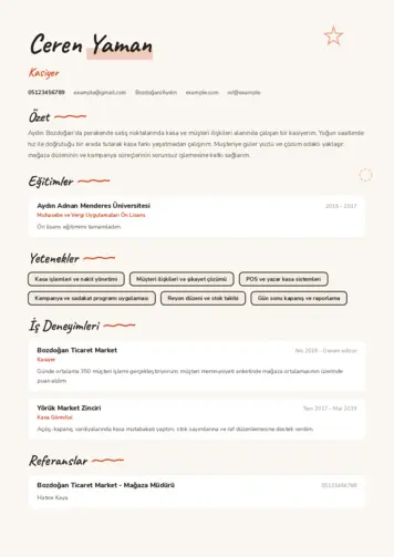 Kasiyer cv indir